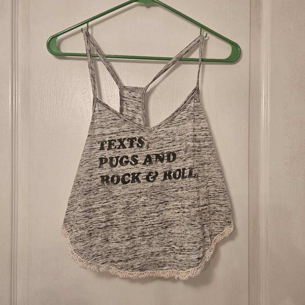 Women's Hollister California  L Large tank camisole Texts Pugs and Rock & Roll